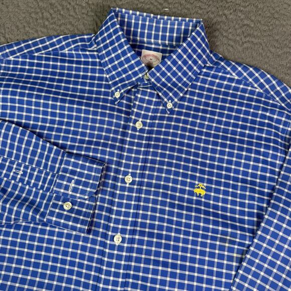Brooks Brothers Oxford Button-Down Shirt Mens M Blue Plaid Check OCBD Logo - Picture 1 of 8